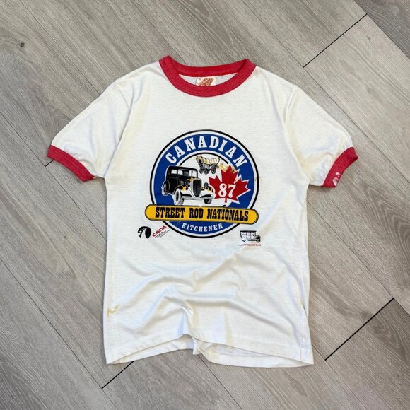Rare Vintage 1987 Canadian Street Rod Nationals Kitchener Ringer T-Shirt Medium - Picture 1 of 11